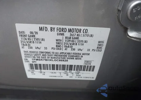 2020 Ford Explorer from USA, damaged, VIN 1FMSK7BHXLGC86820
